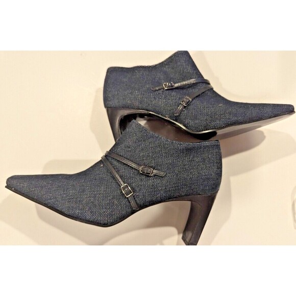Enzo Angiolini Blue Denim High Heel Short Booty With Leather Straps Size 5.5 - Picture 1 of 6